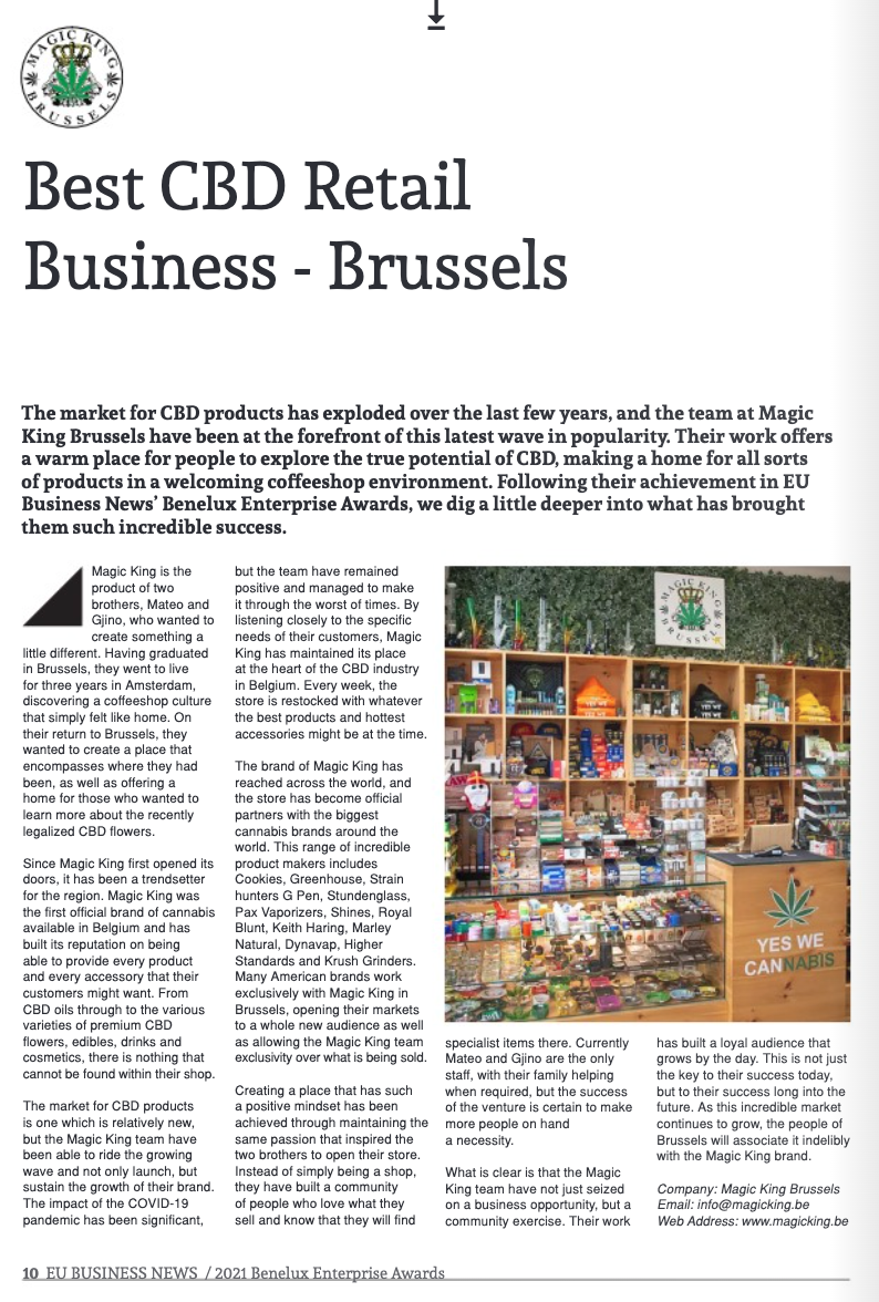 Magic King Brussels – Lauréat Best CBD Retail Business Benelux