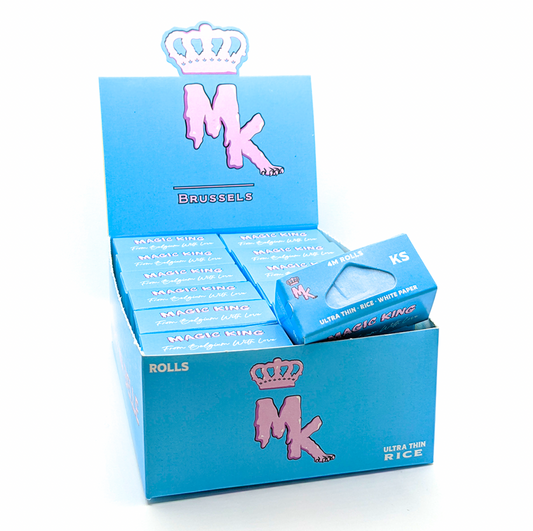 Boîte du rouleau Magic King en riz – Papier ultra fin 4 mètres, design belge
