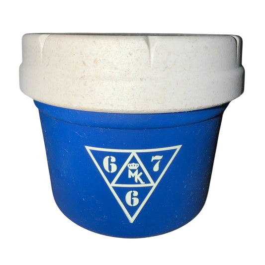 Pot Restash MK x 667 bleu 40 ml – vue de face, bocal hermétique réutilisable édition exclusive