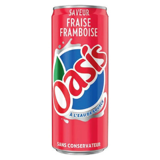 Oasis Fraise Framboise 33cl en canette – boisson fruitée sans bulles à la fraise et à la framboise