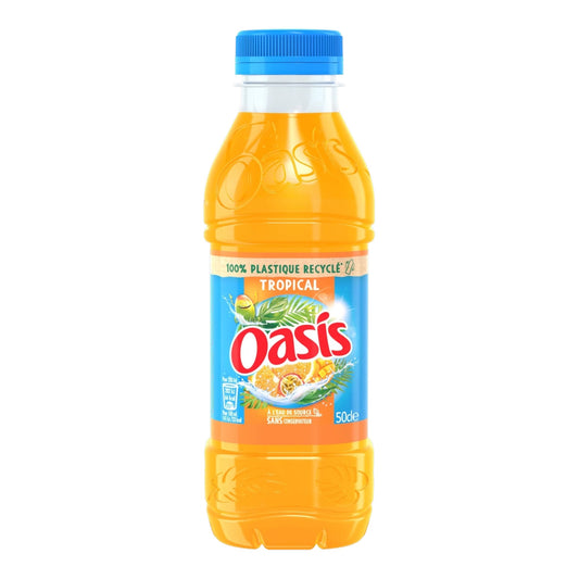 Oasis Tropical 500ml en bouteille plastique – boisson sans bulles aux saveurs de fruits tropicaux