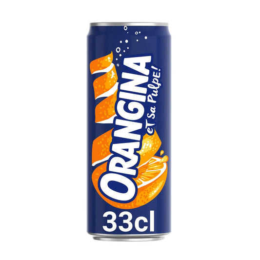 Orangina et sa Pulpe 33 cl en canette – boisson gazeuse aux agrumes avec pulpe de fruits