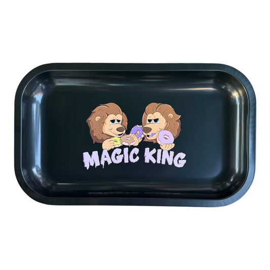 Plateau en métal Magic King Lions Donuts, format medium, finition matte noire, vue de face