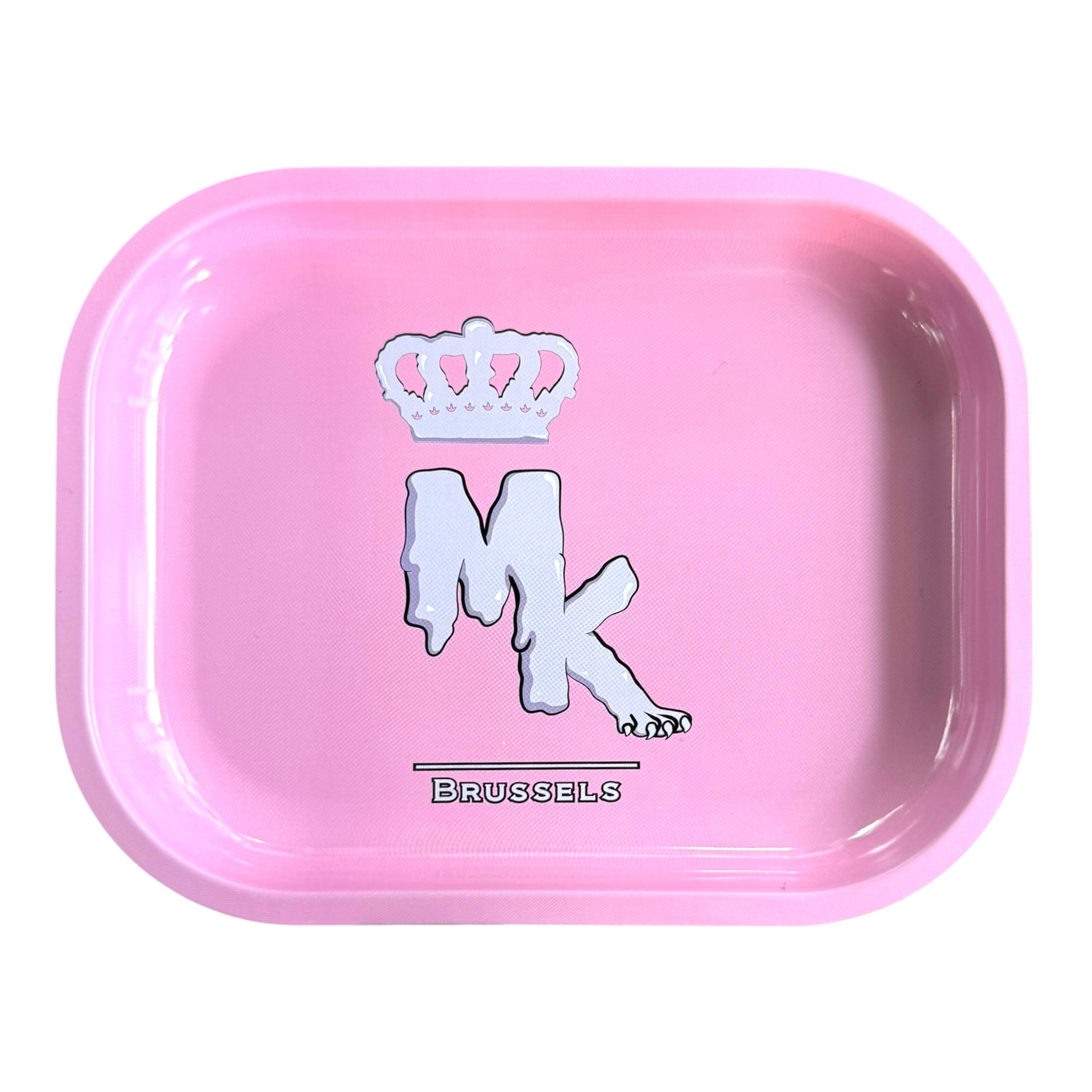 Plateau en métal MK Rose – format small, vue de face, accessoire Magic King élégant et pratique