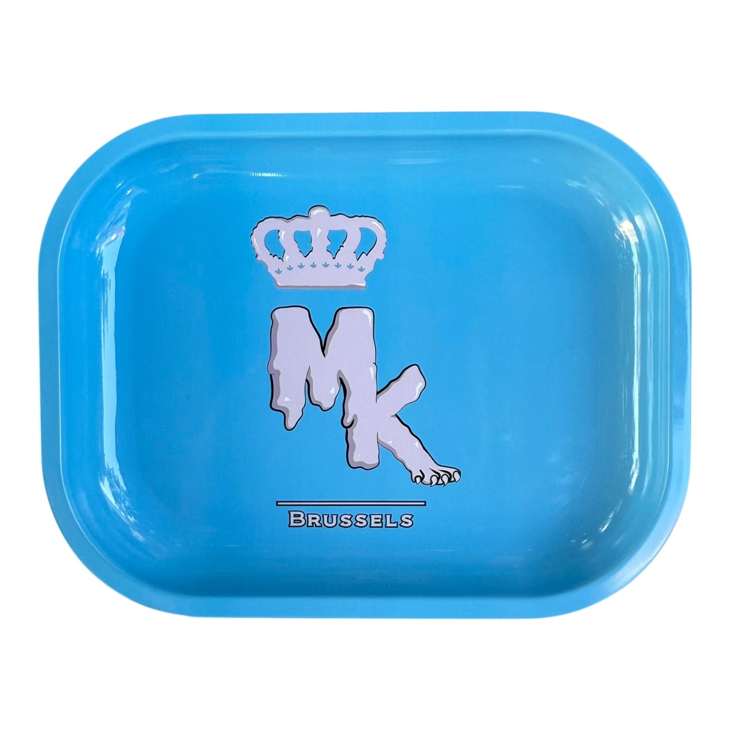 Plateau en métal Magic King MK bleu, format small, vue de face avec logo signature