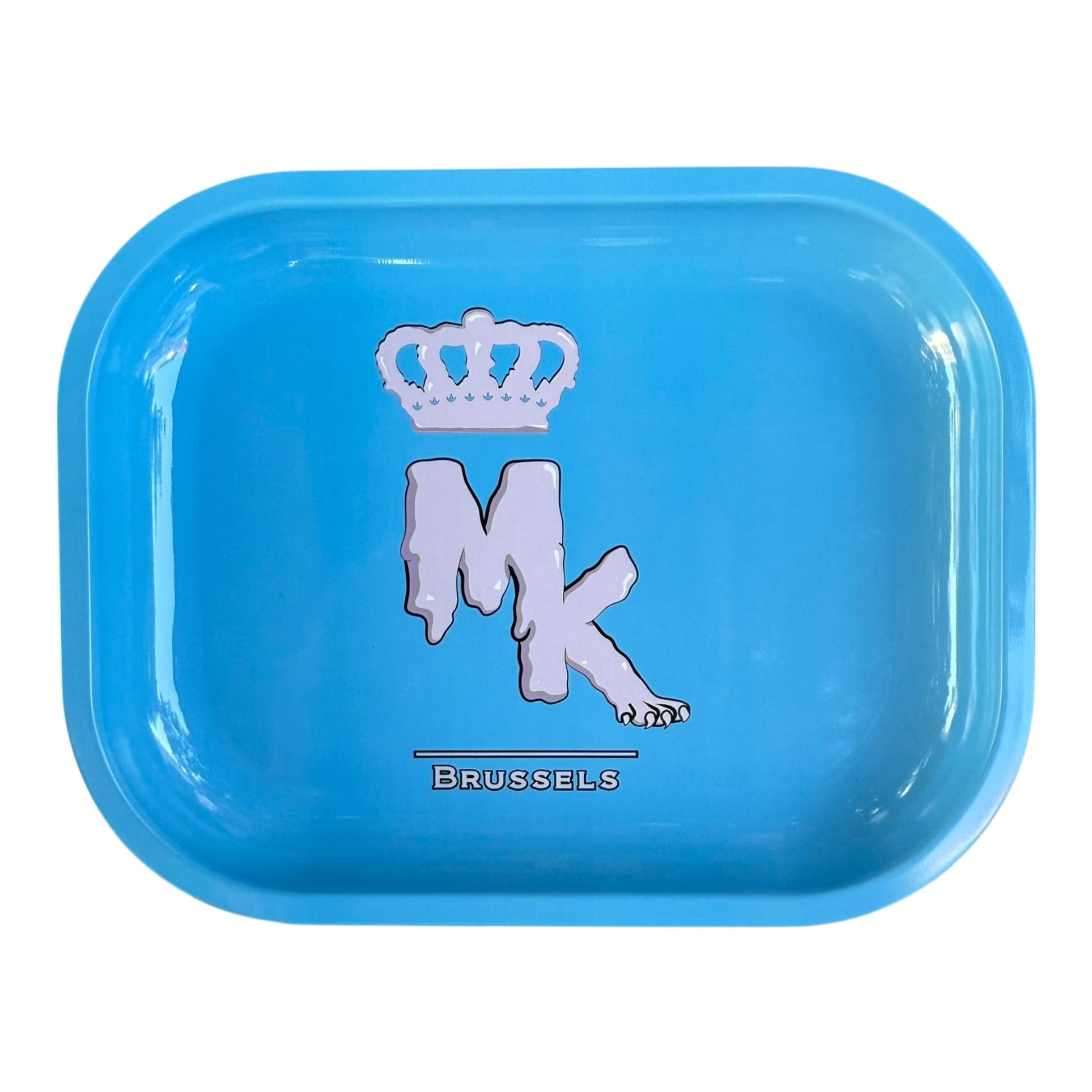 Plateau en métal Magic King MK bleu, format small, vue de face avec logo signature