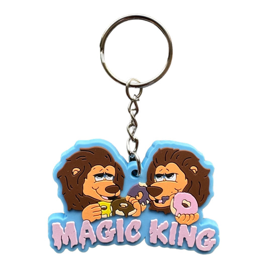 Porte-clés face Magic King Lions Donuts couleur Bleu Aqua, logo deux lions et donuts