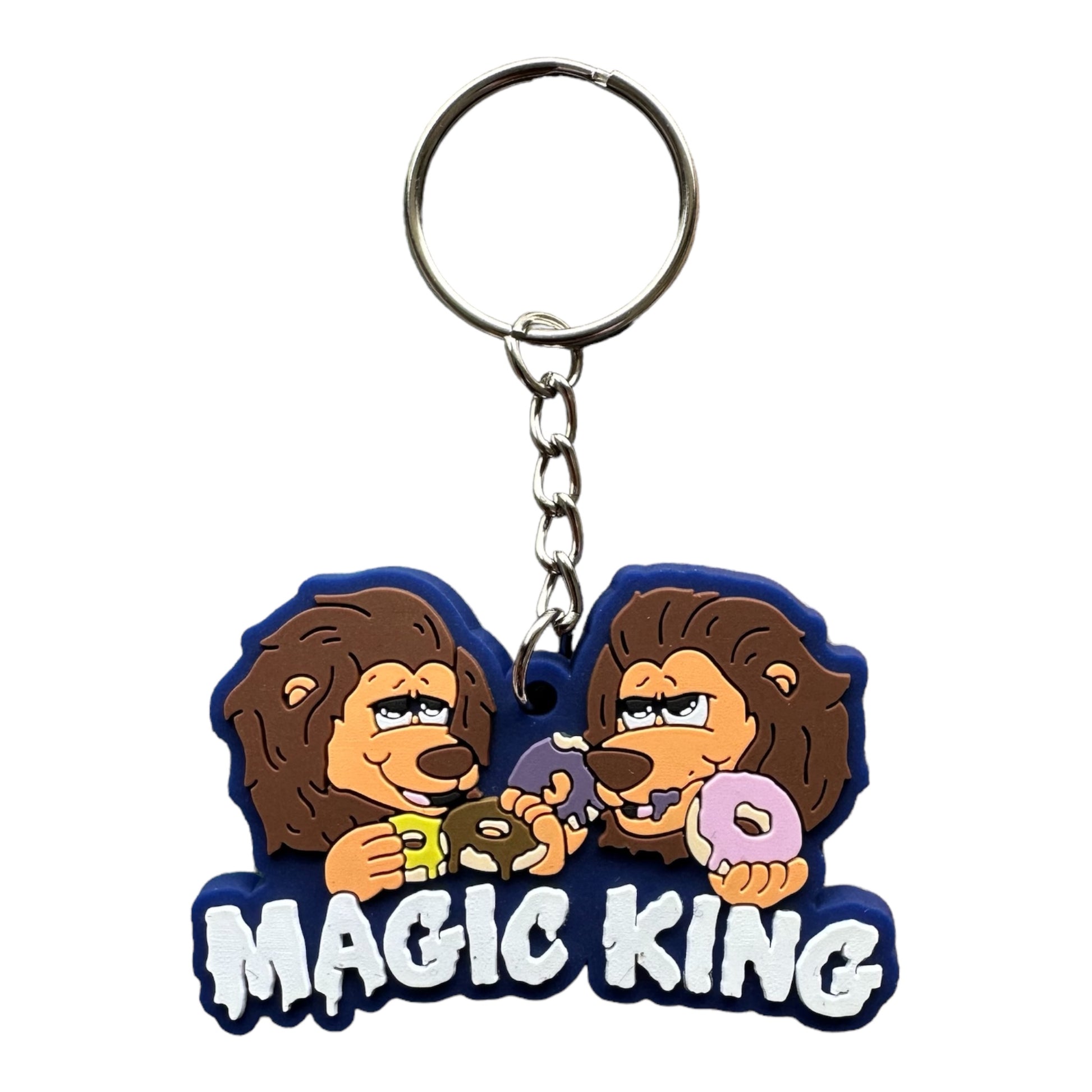 Porte-clés face Magic King Lions Donuts bleu royal, lions avec donuts, édition collector