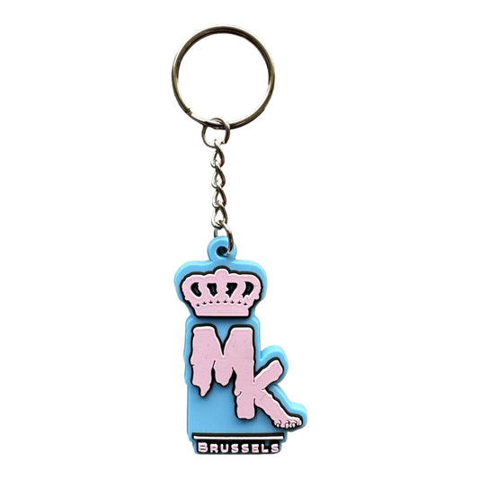 Porte-clés MK Brussels Magic King bleu aqua avec logo face en relief et finition gluant
