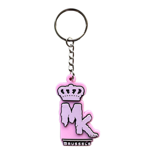 Porte-clés Magic King MK Brussels face rose avec logo en relief et finition gluant