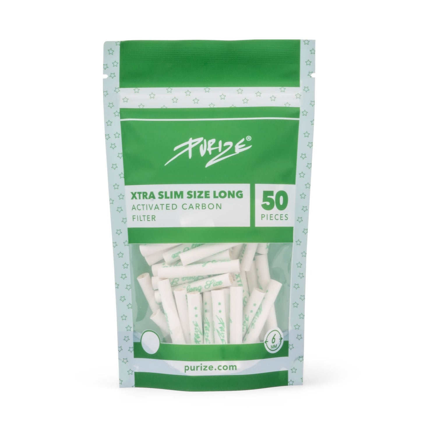 Purize Filtres Xtra Slim Blanc 6mm x50 - Filtres au charbon actif, tirage doux, filtration naturelle, fabriqués en Allemagne.