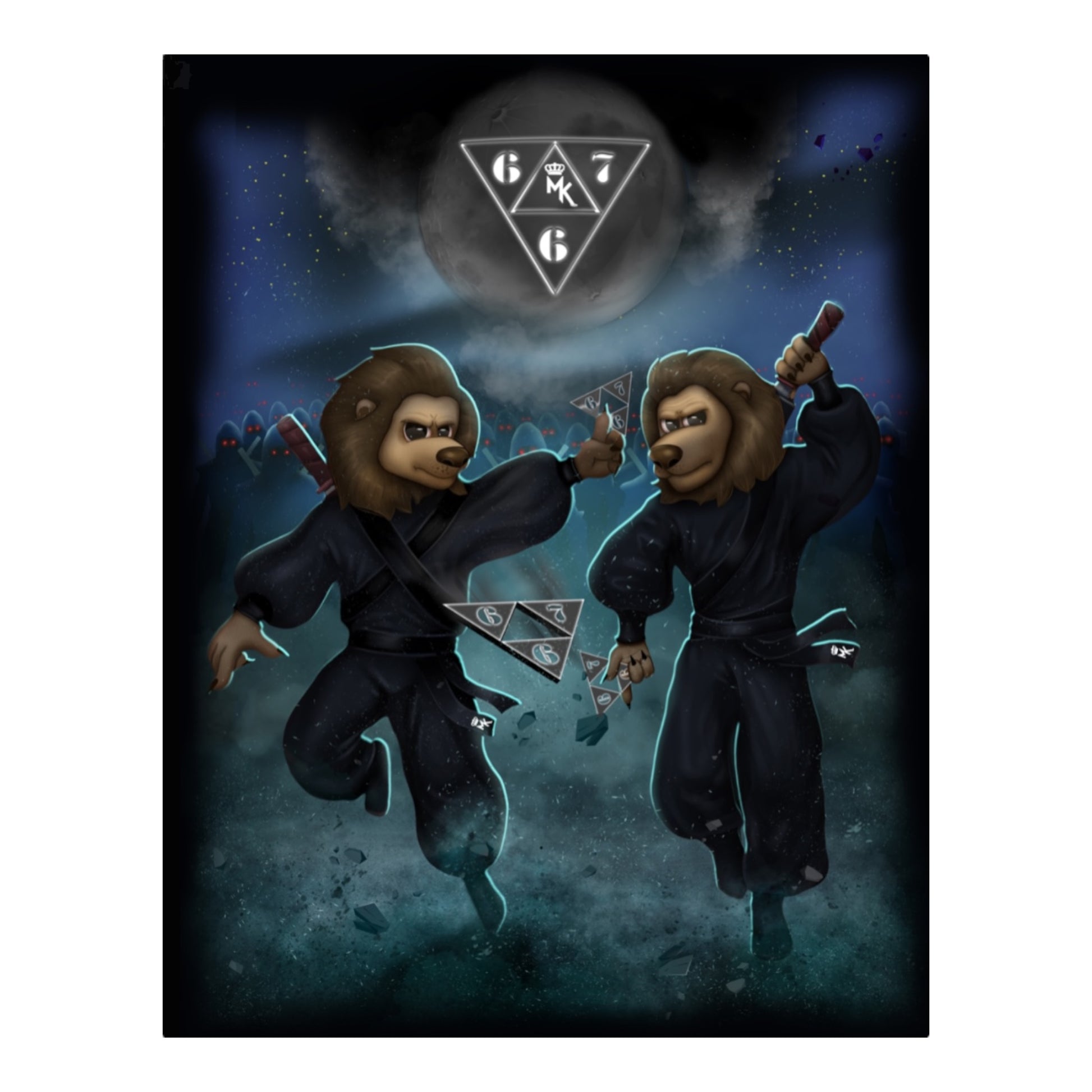 Stickers Magic King x 667, logo Lions bleu sur noir, 3 tailles Small Medium Large