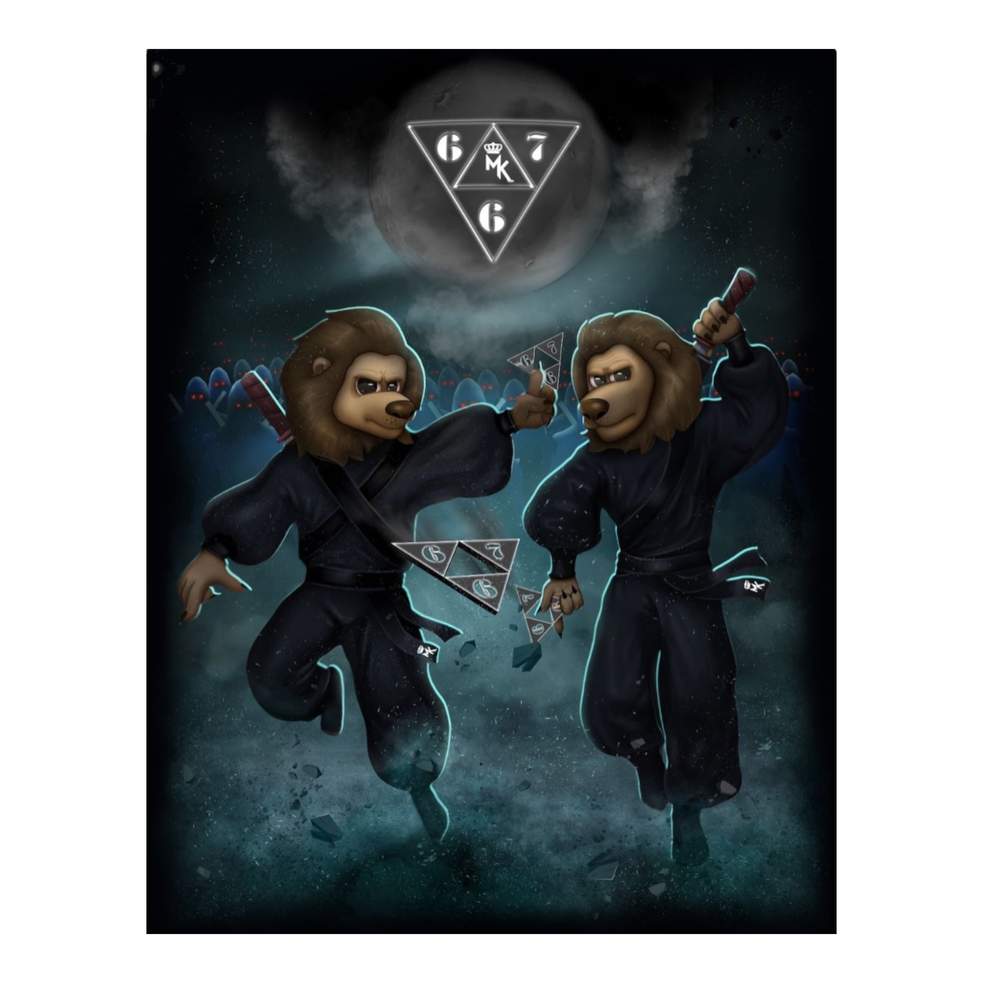 Stickers noirs Magic King x 667, logo Lions MK ton sur ton, format Small/Medium