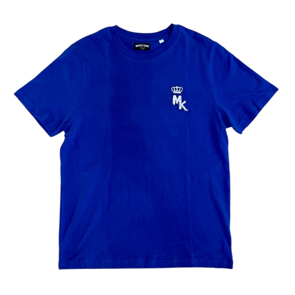 T-Shirt Magic King bleu royal oversize avec logo MK brodé rose pastel
