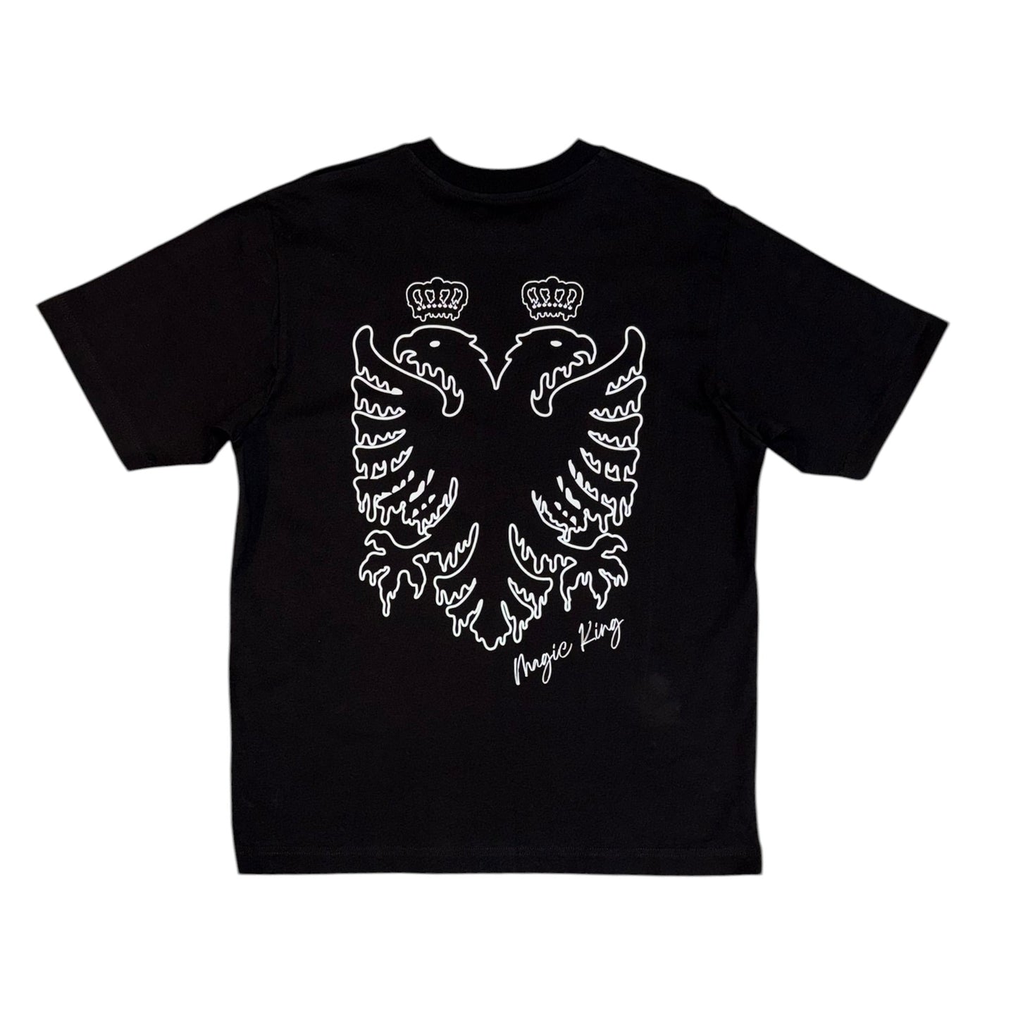 T shirt Magic King Eagle noir dos oversize MK brodé blanc et aigle dos racines