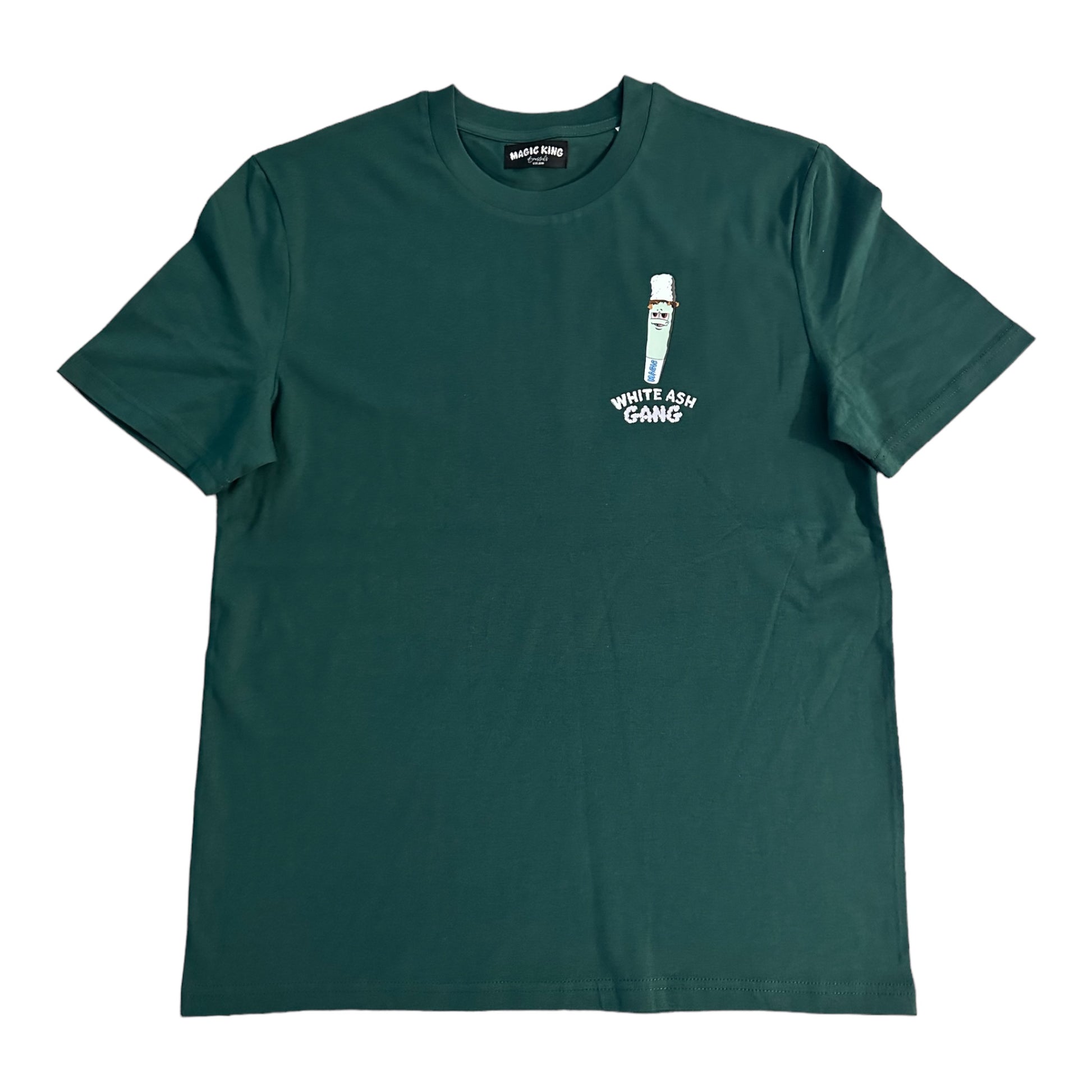 T-shirt Magic King White Ash Gang Vert en coton bio lavé 180g, face.