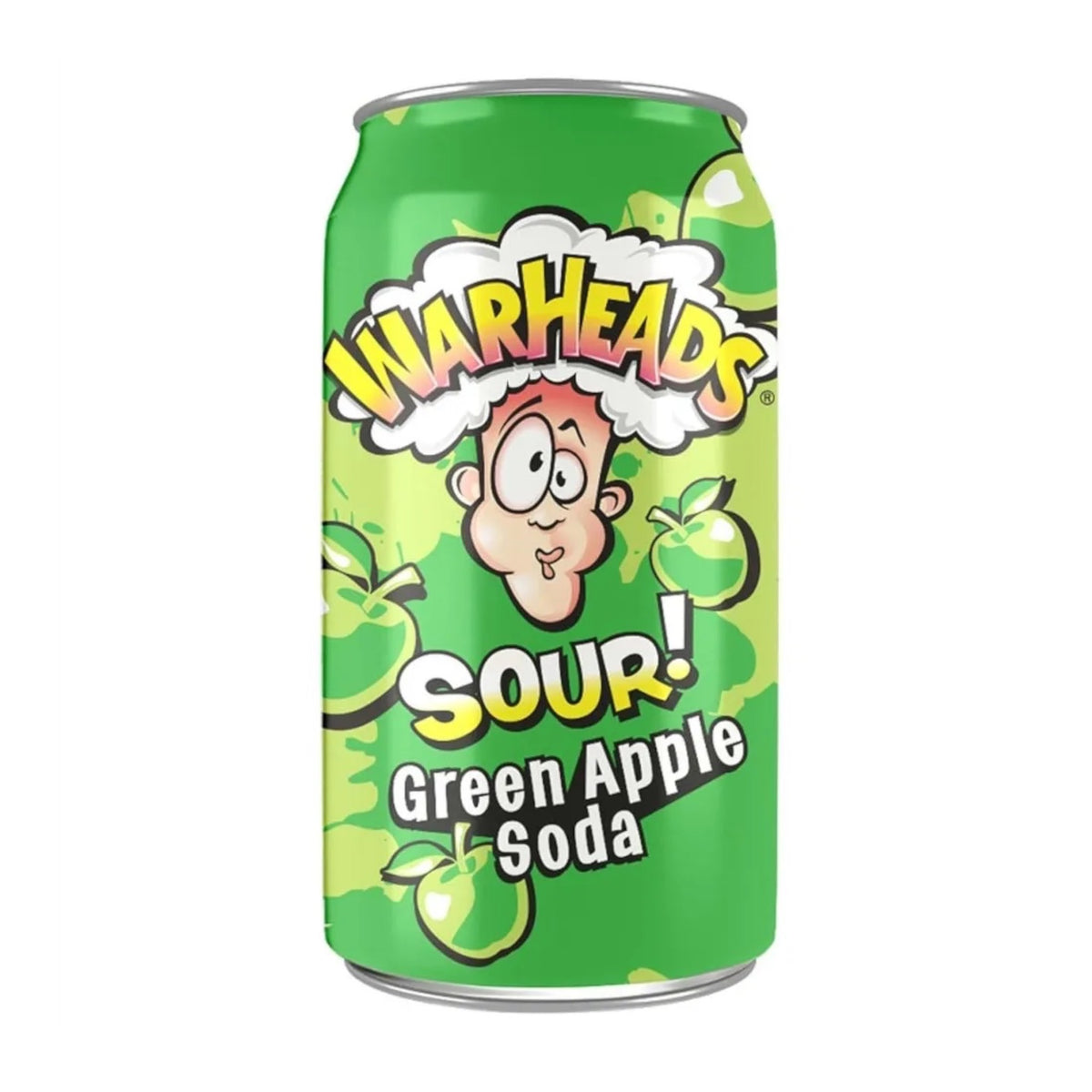 Warheads Sour Soda Green Apple 330ml en canette – soda américain ultra-acidulé à la pomme verte