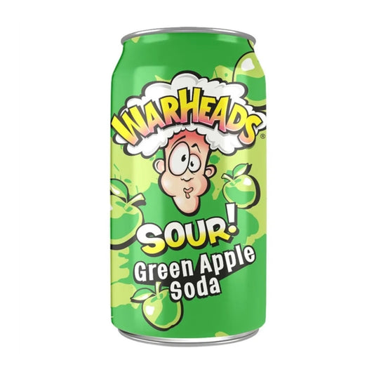 Warheads Sour Soda Green Apple 330ml en canette – soda américain ultra-acidulé à la pomme verte