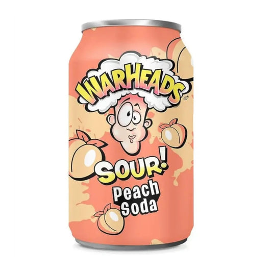 Warheads Sour Soda Pêche 330ml en canette – soda américain ultra-acidulé à la pêche